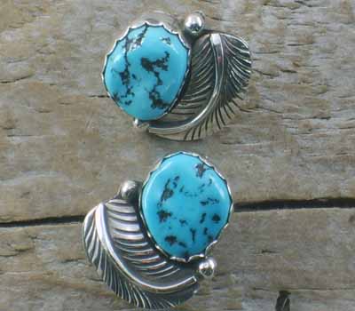 Sterling Earrings Turquoise and Feathers Post